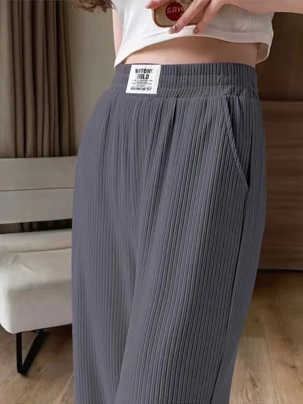 Nuovi Pantaloni Casual Estivi da Donna in Seta Ghiaccio, a Vita Alta, Sottili, Drappeggiati, a Gamba Dritta, Modellanti, Lunghi fino al Pavimento, Stile Coreano