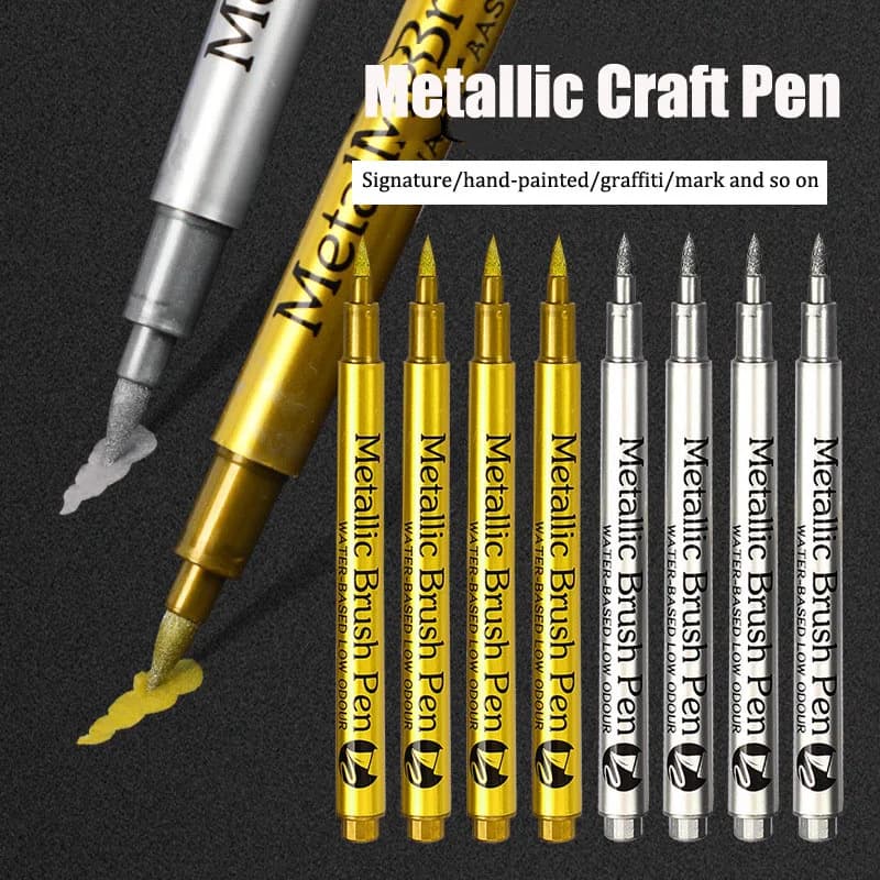 Pennello Metallico Penna per artigianato Argento/Oro Penne permanenti per vernice acrilica Pennarelli per pittura su roccia 1-5MM Pennino morbido/duro Rifornimenti d'arte