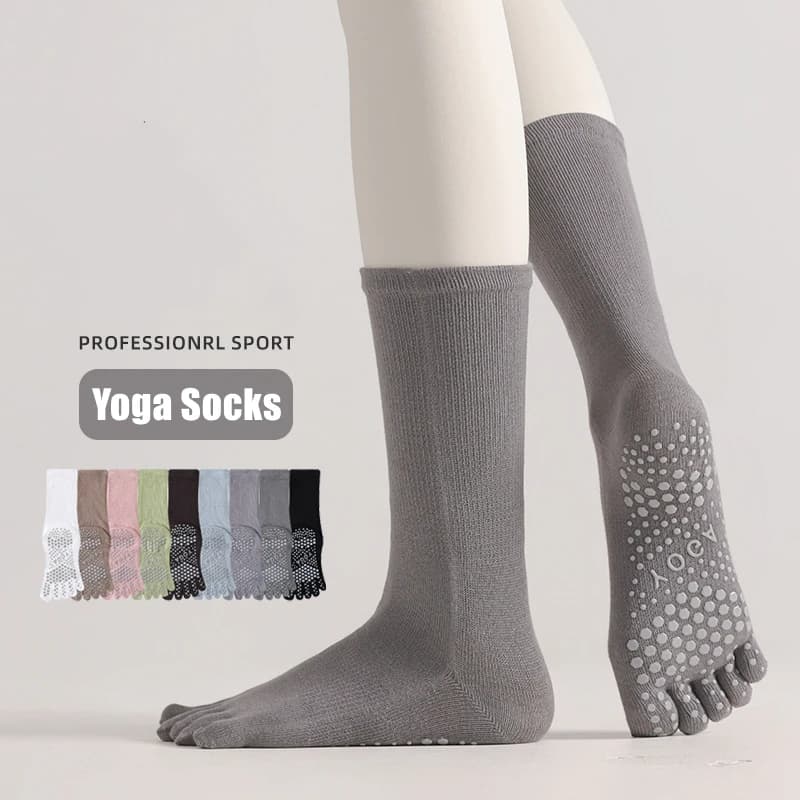 1 paio di calzini da yoga da donna in cotone color caramello in silicone antiscivolo con punta divisa calzini da pilates ciclismo all'aperto calzini sportivi a cinque dita
