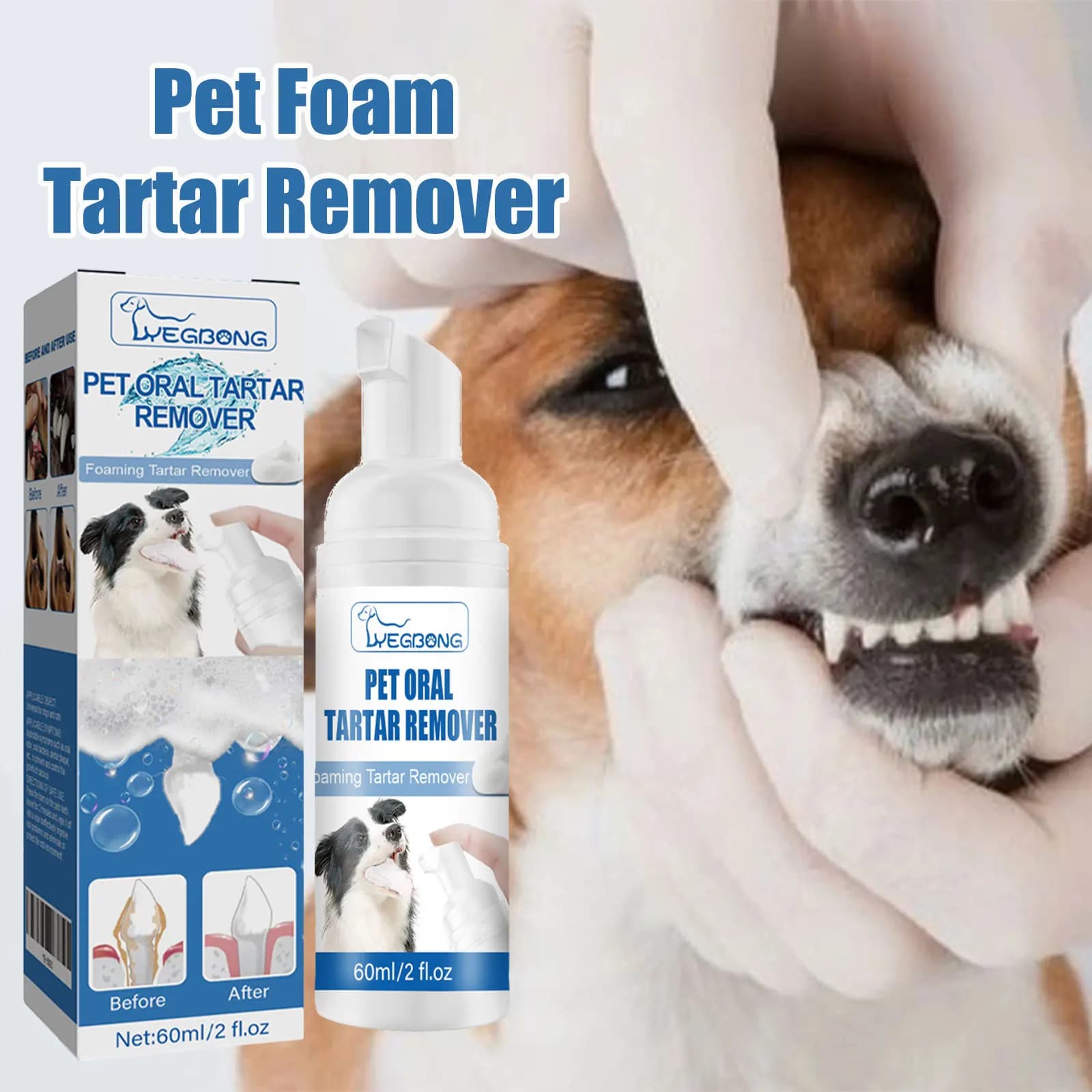 Spray per la rimozione del tartaro orale per animali domestici Pulizia profonda dei denti gialli Elimina l'alitosi Alito fresco Sbiancamento dei denti Detergente per schiuma orale per animali domestici