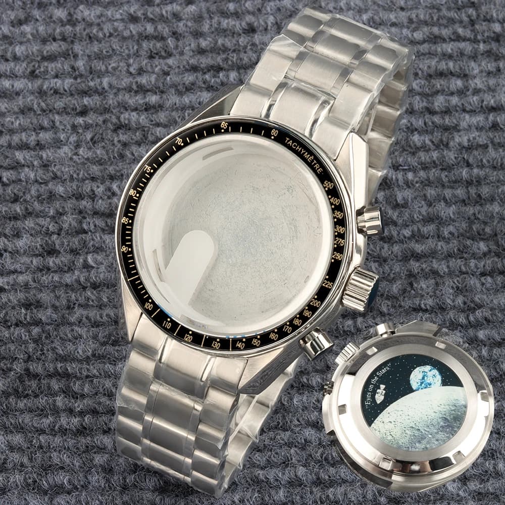 VK63 40mm Moon Cover Back Watch Case Bracciale in acciaio inossidabile 316L adatto al movimento VK63 VK64 Quadrante da 32,5 mm al quarzo VK63 Custodia da uomo