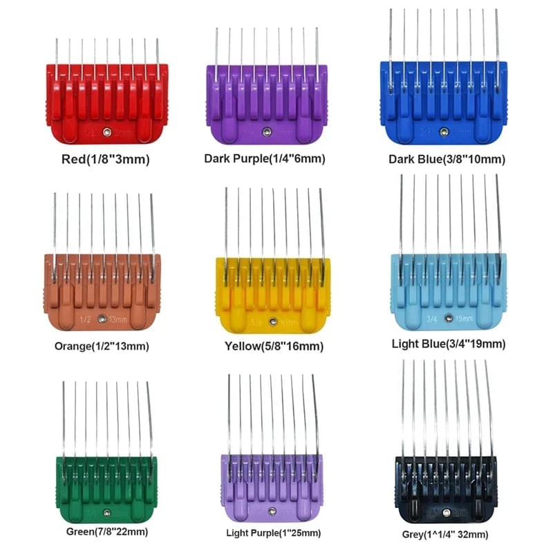 Set di pettini in acciaio inossidabile a 9 colori per Andis, Oster A5, tagliacapelli per animali con lama staccabile serie Wahl KM (solo dimensioni 10/15/30)