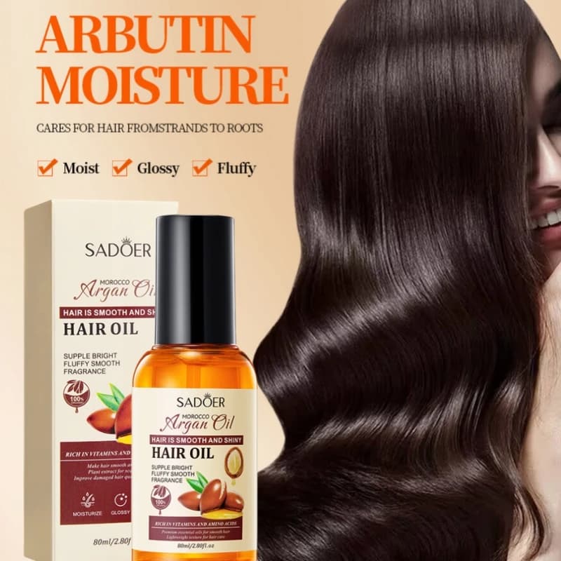 Olio Essenziale per la Cura dei Capelli all'Argan Marocchino 80ml, Estratti Vegetali che Offrono una Sensazione Rinfrescante e gli Ingredienti Oleosi si Assorbono Facilmente, Offrendo Benefici Idratanti e Cura ai Capelli Danneggiati, Aiutando a Migliorare i Capelli Secchi, Crespi e Difficili da Pettinare, Rendendoli Morbidi, Facili da Pettinare e Lucenti.