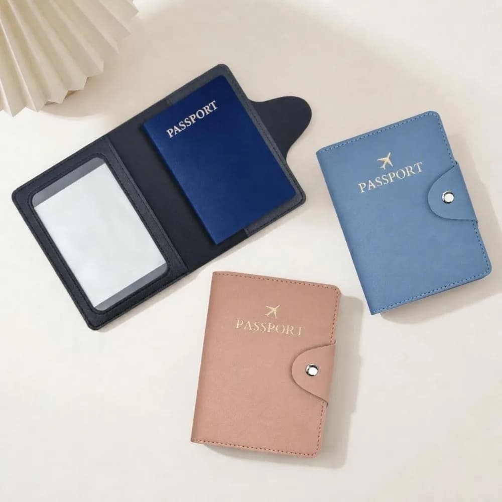 Fashion PU Leather Passport Holder Snap Buckle Multi-function Passport Cover Waterproof Portable Wallet Card Holder Travel