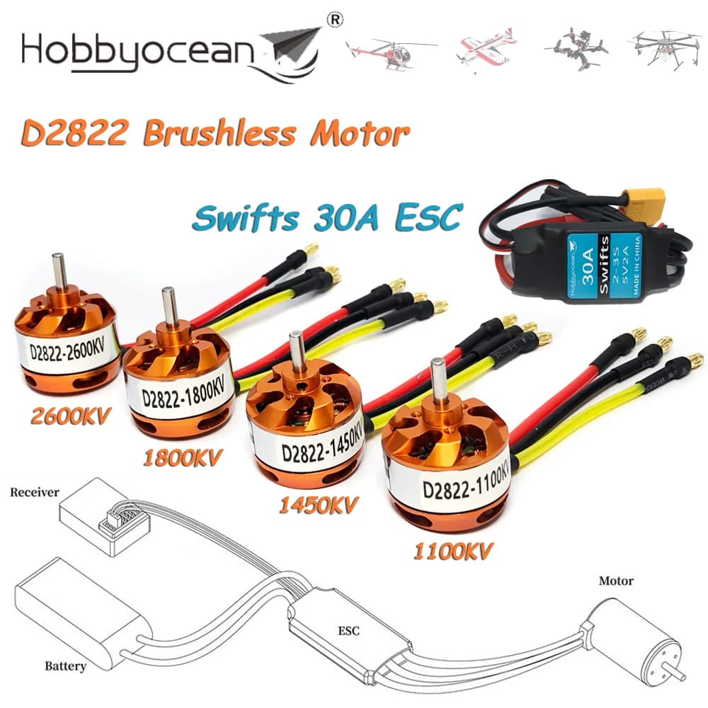 D2822 Motore Brushless 2-3S Lipo con Swift 30A ESC Combo per Aerei RC Multiasse Elicottero Ad Ala Fissa RC Accessori di Ricambio