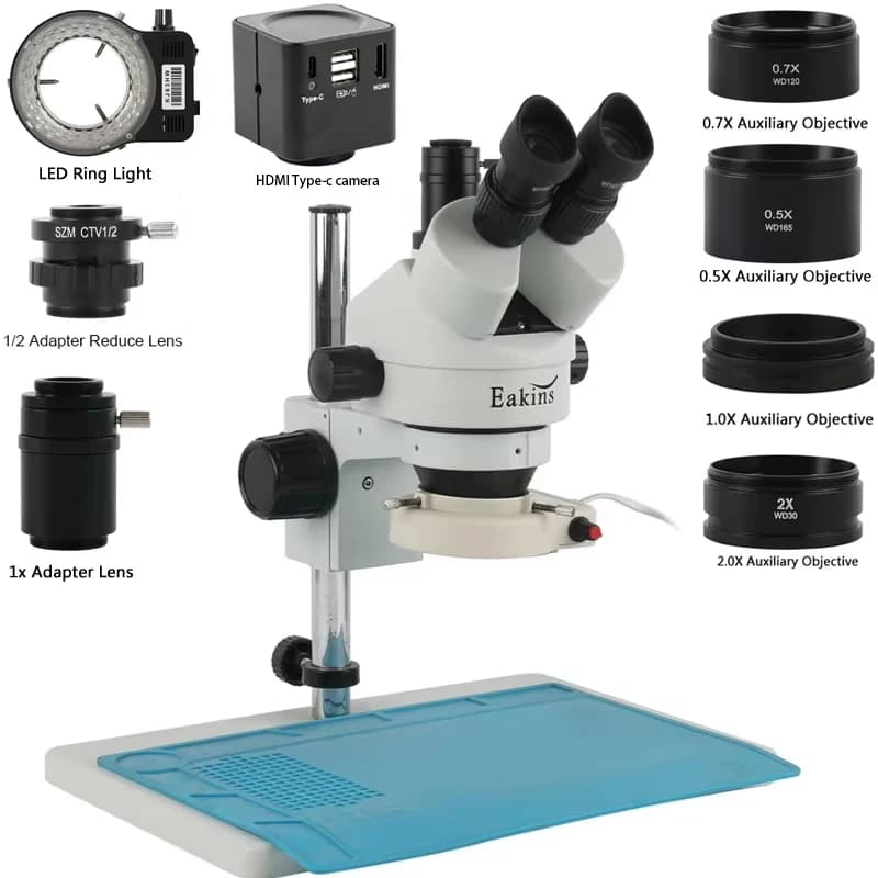 Microscopio trinoculare 3,5X-90X Microscopio stereo in metallo + 4K 1080P 48mp IMX307 HDMI USB VGA Videocamera Obiettivo ausiliario 0,5X