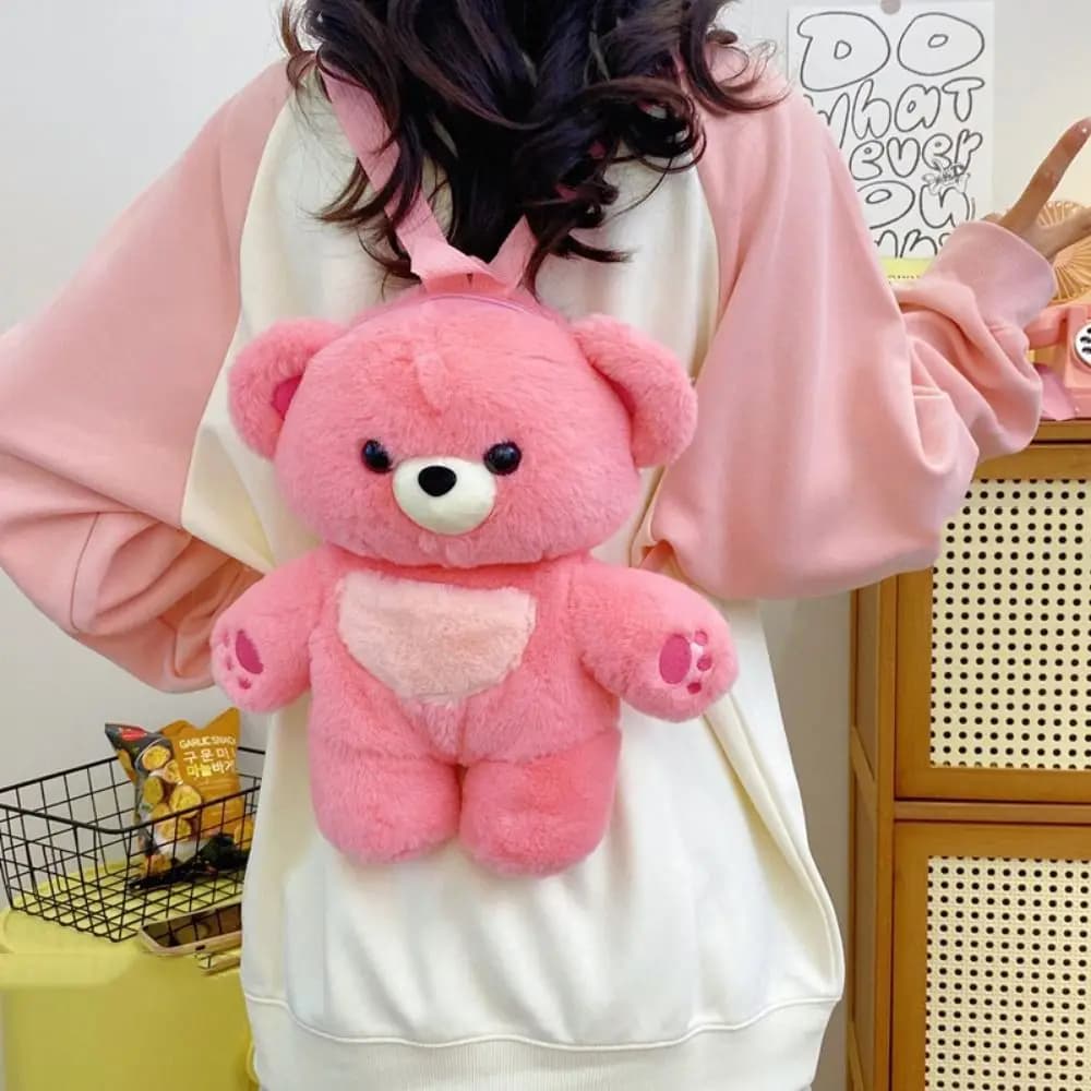 Trendy Multicolour Plush Bear Backpack Cony Hair 3D Plush Shoulders Bag Cute Plush Doll Bear Animal Bag Kids