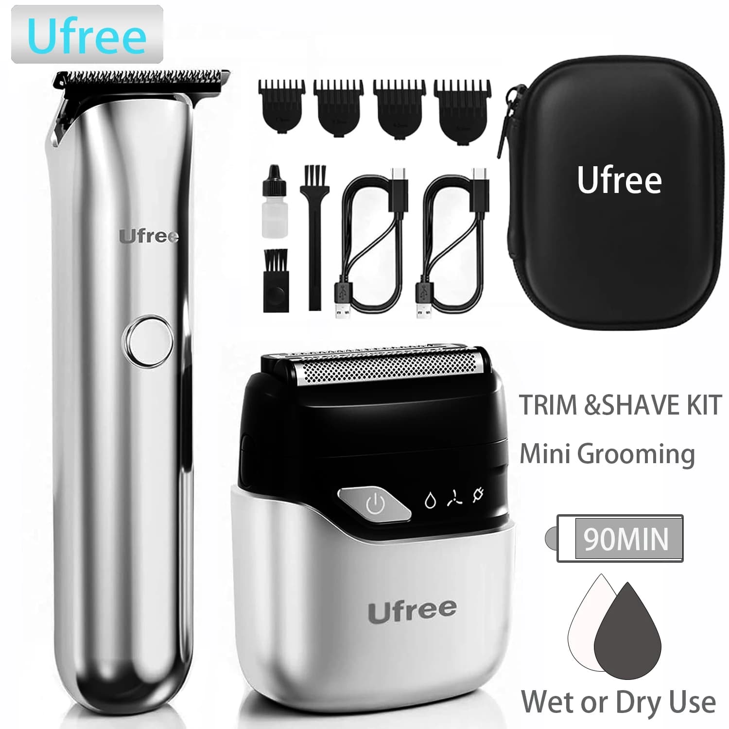 Kit Regolabarba e Rasoio a Lamina Ufree, Rasoi Elettrici per Uomo, Regolabarba di Precisione con Lama a T, Rasoio da Viaggio Impermeabile