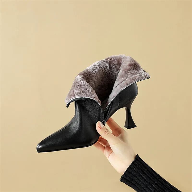 New Winter Genuine Leather Women Boots Shoes for Women Short Boots Pointed Toe Women Shoes Botines Mujer High Heels Ankle Boot