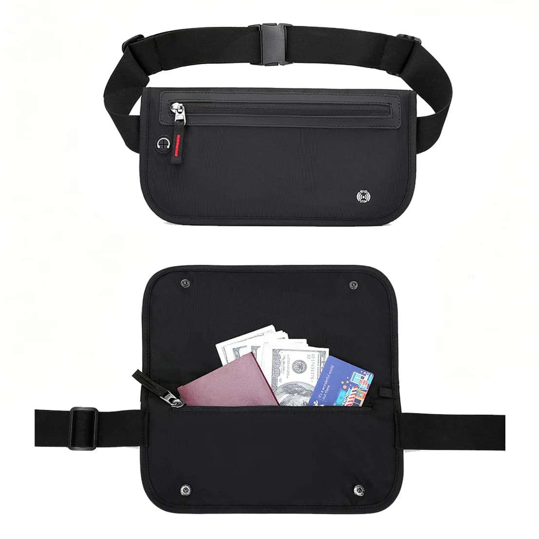 Hidden Zipper Pocket Invisible RFID Waist Pack Anti Theft Travel Money Belt Security Passport Wallet For Sports Jogging Outdoor
