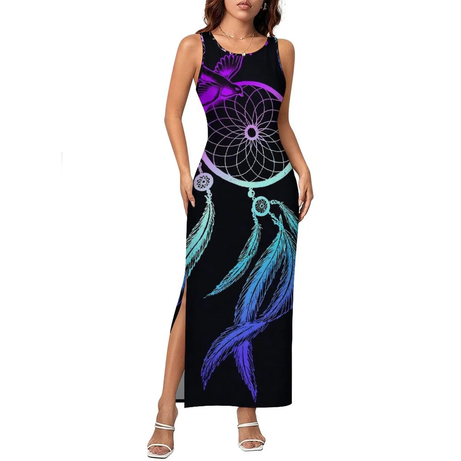 Woman Dream Catcher Dress Colorful Print Fashion Bodycon Dress Summer Sleeveless Elegant Maxi Dresses Graphic Oversized Vestido