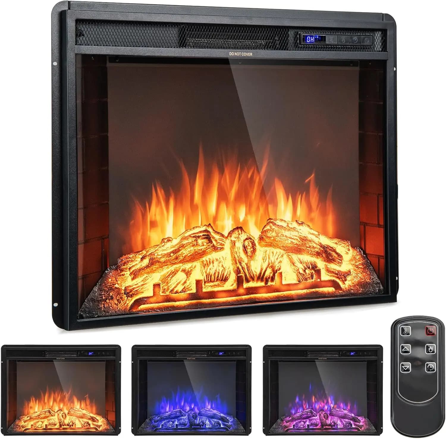 Camino elettrico da incasso da 26 pollici con fiamma regolabile, telecomando, timer e protezione da surriscaldamento, riscaldatore da 750 W/1500 W