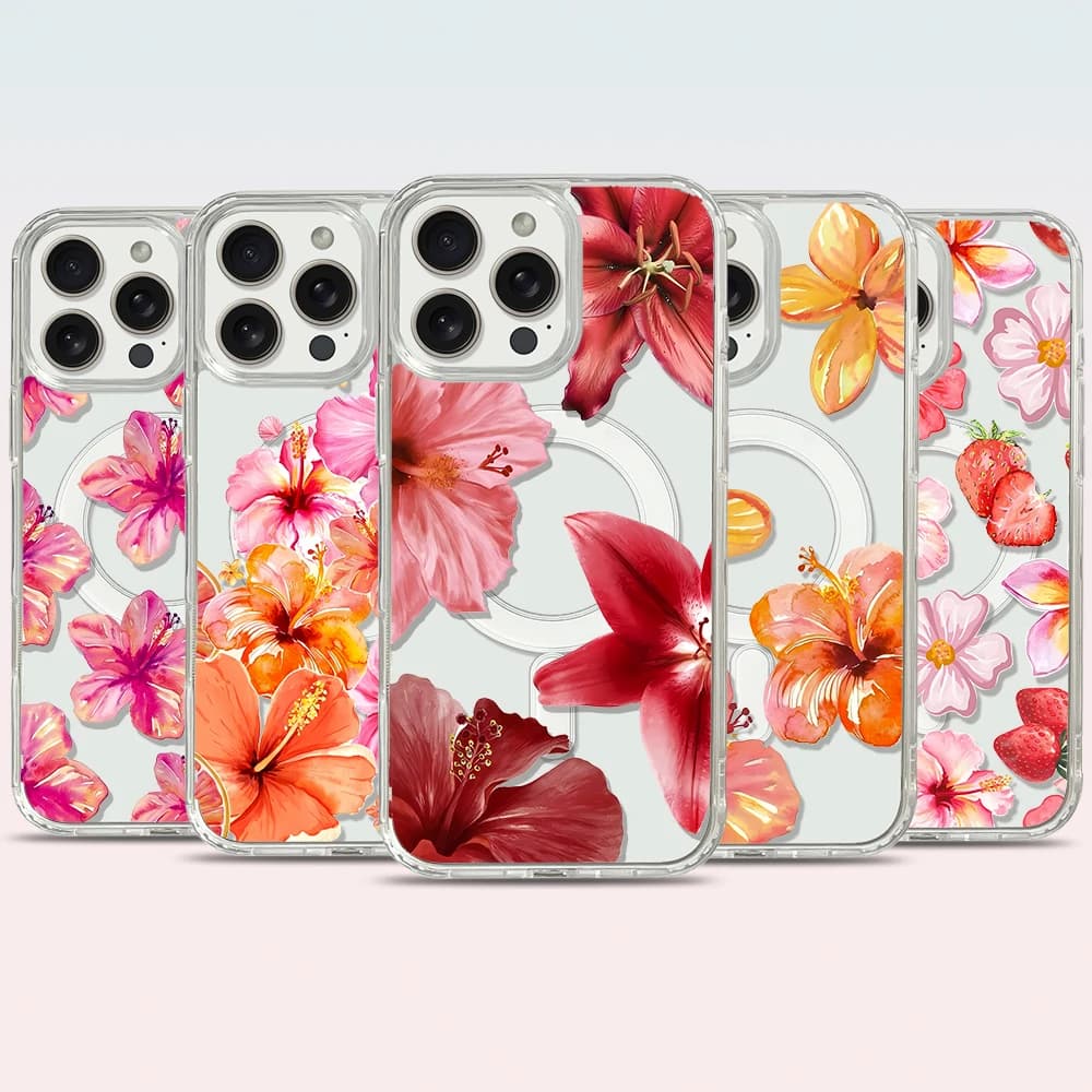 Summer Flowers Magnetic Phone Case for iPhone 16 pro max 15 Plus 14 13 12 Mini 11 Transparent Case