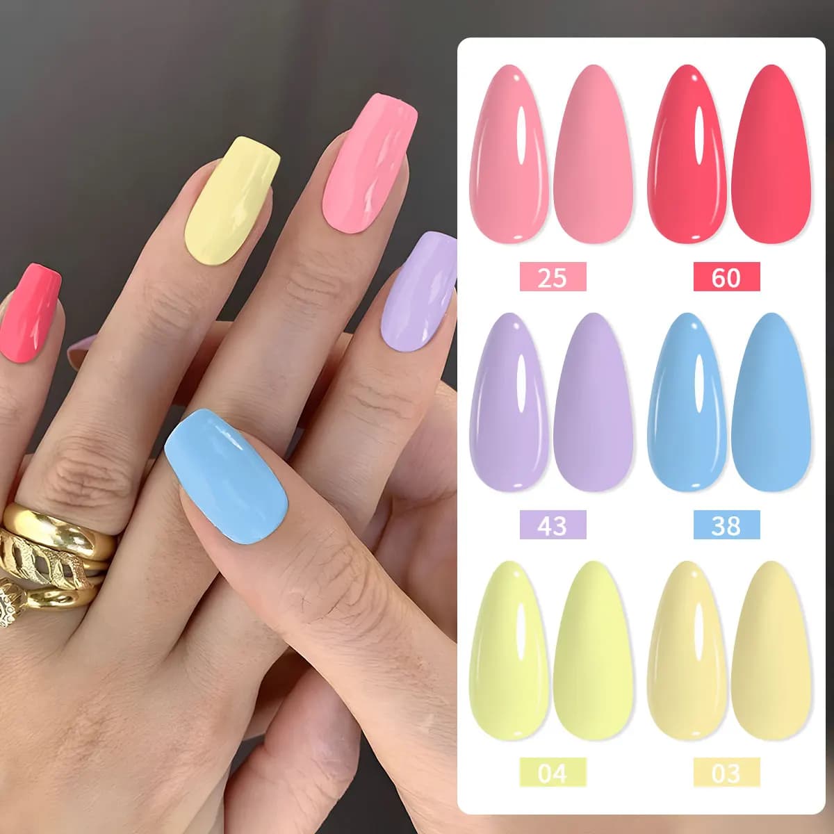 6-piece nail polish set, available in hot pink, light purple, sky blue, cream yellow and other colors, soak-off UV LED semi-permanent nail gel, easy to apply and long-lasting nail art set, suitable for spring and summer salon DIY, daily and holiday nail use