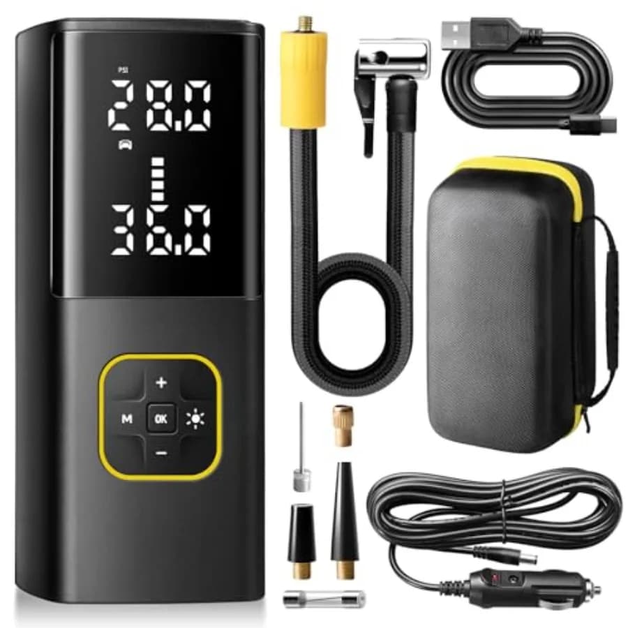 Gonfiatore portatile ricaricabile per pneumatici per auto, bici, moto e bici elettrica, compressore d'aria senza fili con manometro digitale