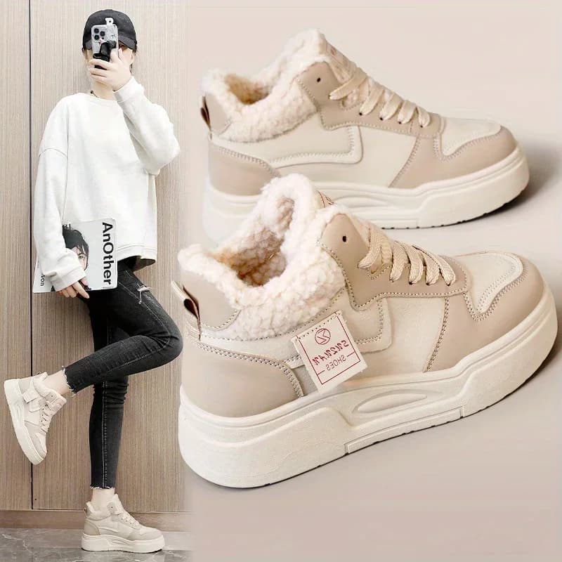 Casual Comfortable Warm Women's boots High Top Cotton Shoes Thick Sole Color Matching Height Increasing Simple Women's Shoes
