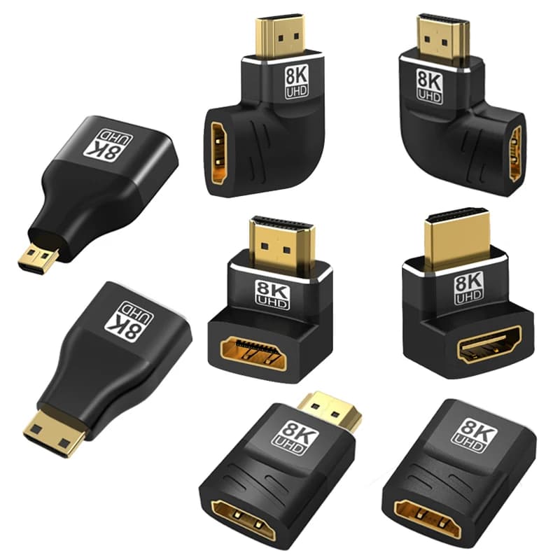 HDMI 2.1 8K Converter male-female at right angle from 90 270 degrees HDMI cable extension connector for TV Monitor laptop PC