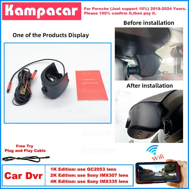 PH03 Plug and Play 1K 2K 4K Dash Cam Car Dvr Camera For Porsche Taycan Cross Turismo Cayenne Cayman Macan Boxster 911 2018-2024