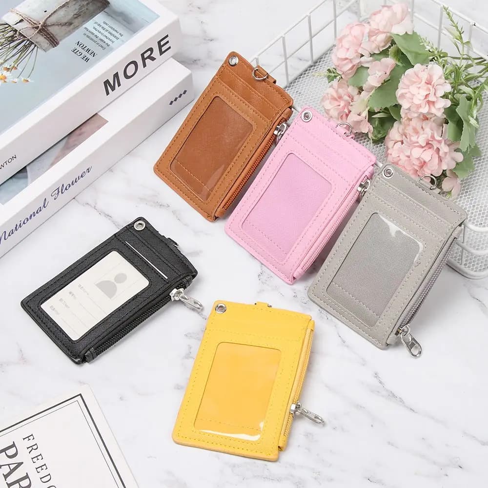 Business Bus Cards Cover PU Leather Wallet Keychain Coin Purse ID Card Holder