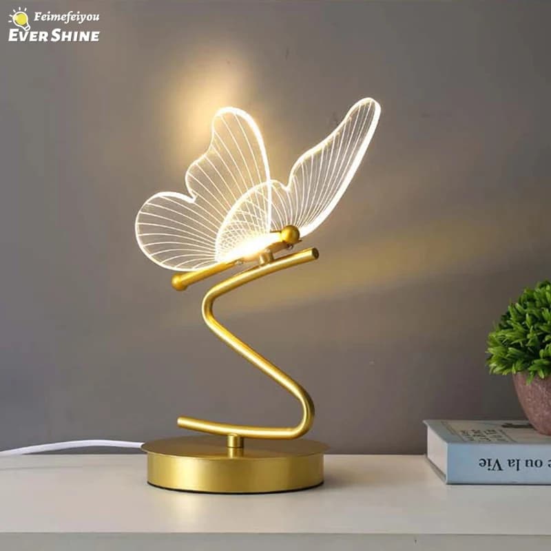 Lampada da tavolo a LED nordica pulsante interruttore di illuminazione per interni soggiorno camera da letto comodino ristorante decorazione della casa lampade da scrivania a farfalla