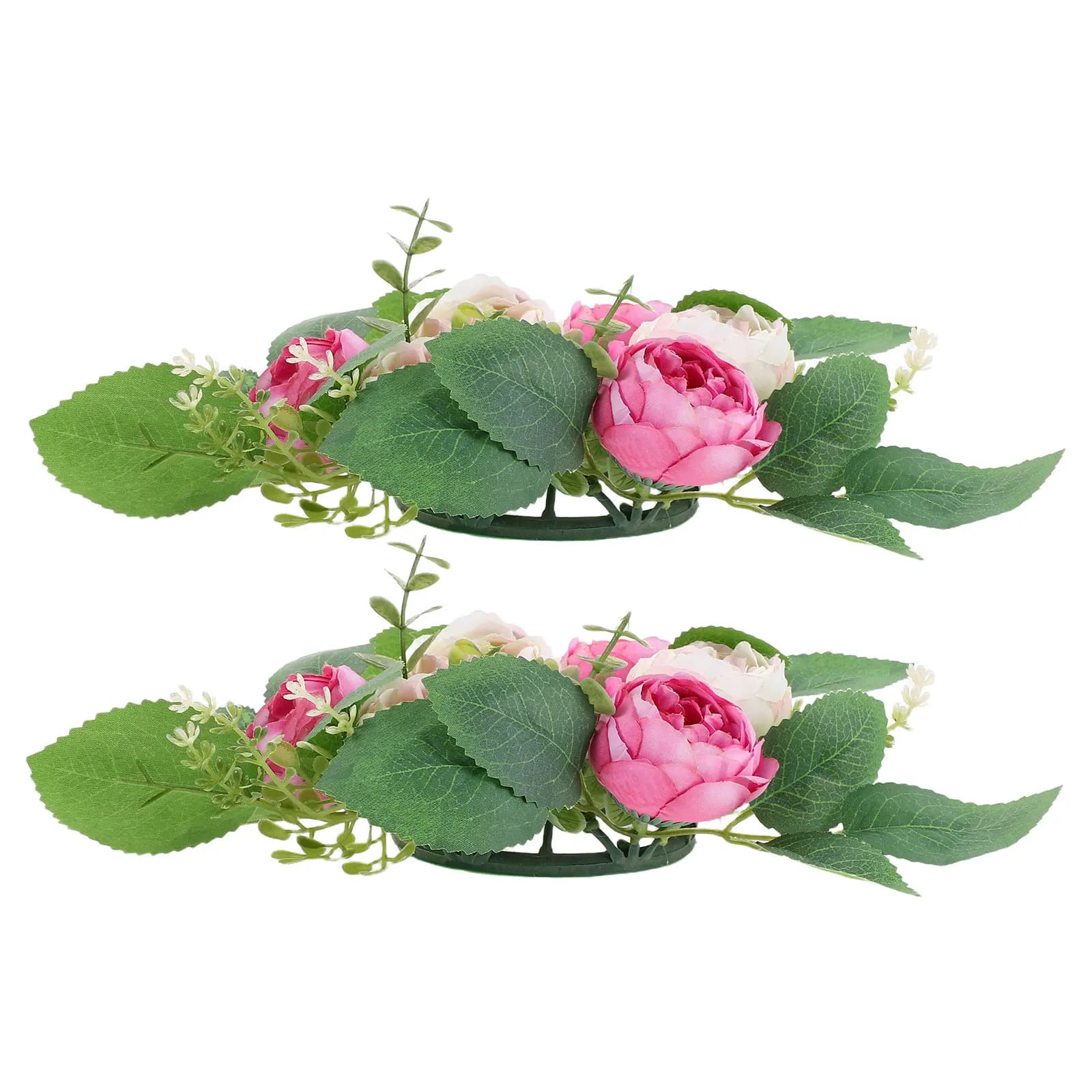 2Pcs Artificial Peony Flower Wreath Rings Spring Silk Floral Table Decoration Wedding Party Centerpiece Garlands