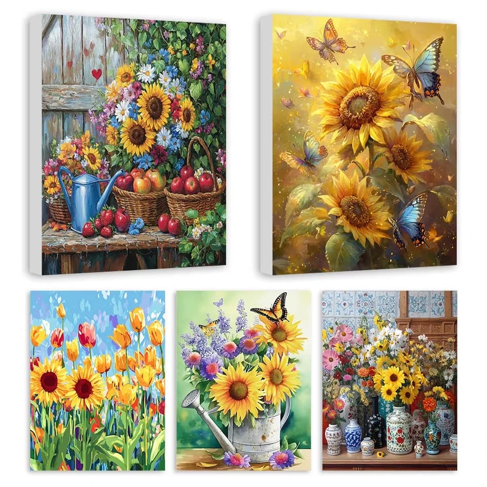 Painting By Numbers On Canvas Sunflower Picture Color Canvas Painting Acrylic Paints Handmade Home Decoration