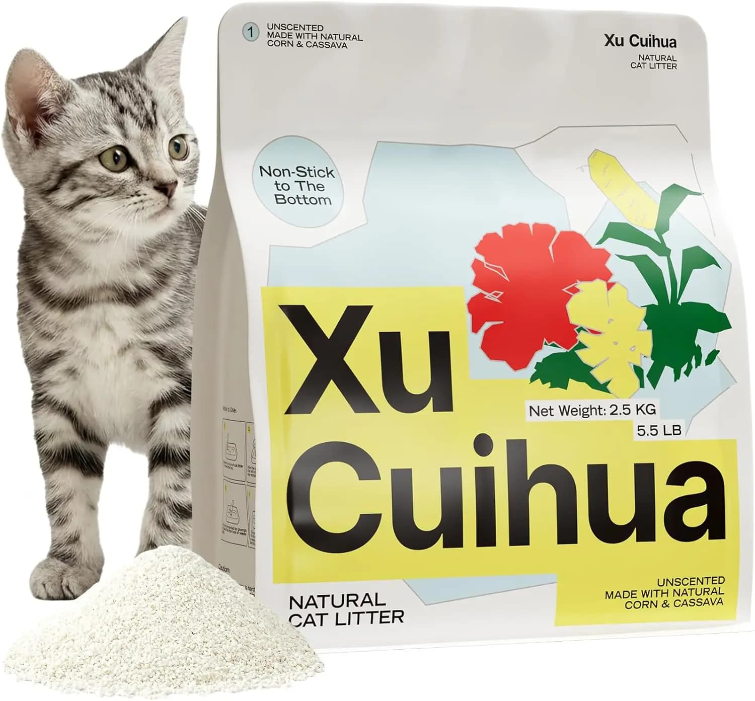 Lettiera Naturale per Gatti Senza Profumo, 100% Vegetale, Agglomerante, Facile da Pulire, Basso Contenuto di Polvere, Mais e Manioca
