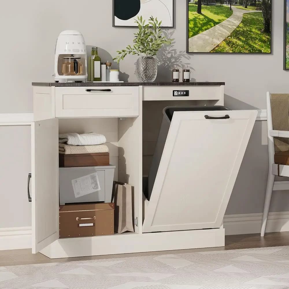 Armadietto della spazzatura con doppio inclinazione, isola della cucina con contenitore della spazzatura, armadietto della spazzatura per cucine, armadietto in legno con pattumiera Pul