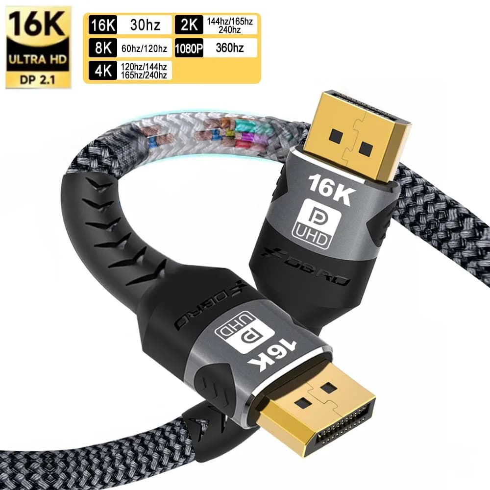 DisplayPort 16K DP 2.1 cable, Support 16k@30Hz 8K@60Hz, 4K@144Hz, HBR3, 80Gbps, HDCP 2.2, HDR10 for Gaming and PC Monitor