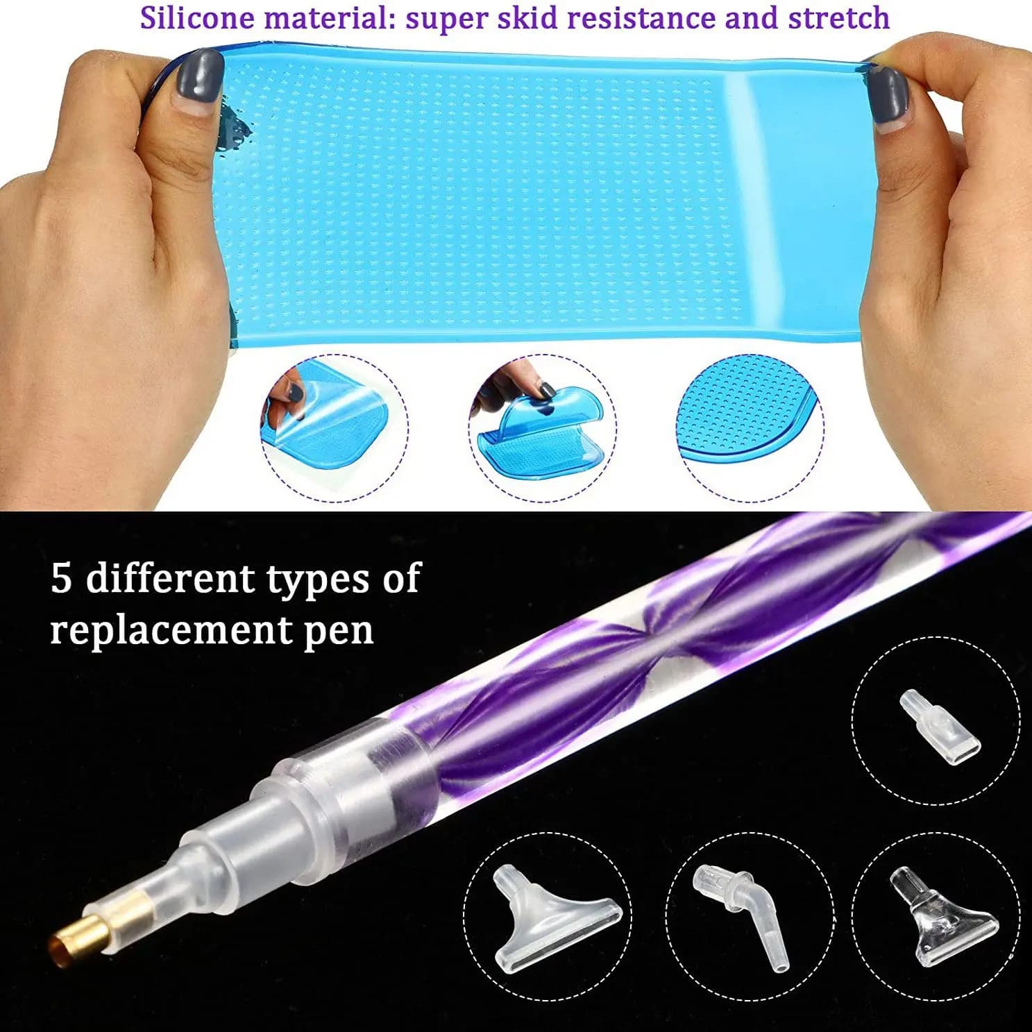 AS63-4 Pieces Diamond Painting Pen 5D DIY Diamond Painting Drill Pen Rhinestone Picker Tool With Anti-Slip Pads For DIY Craft