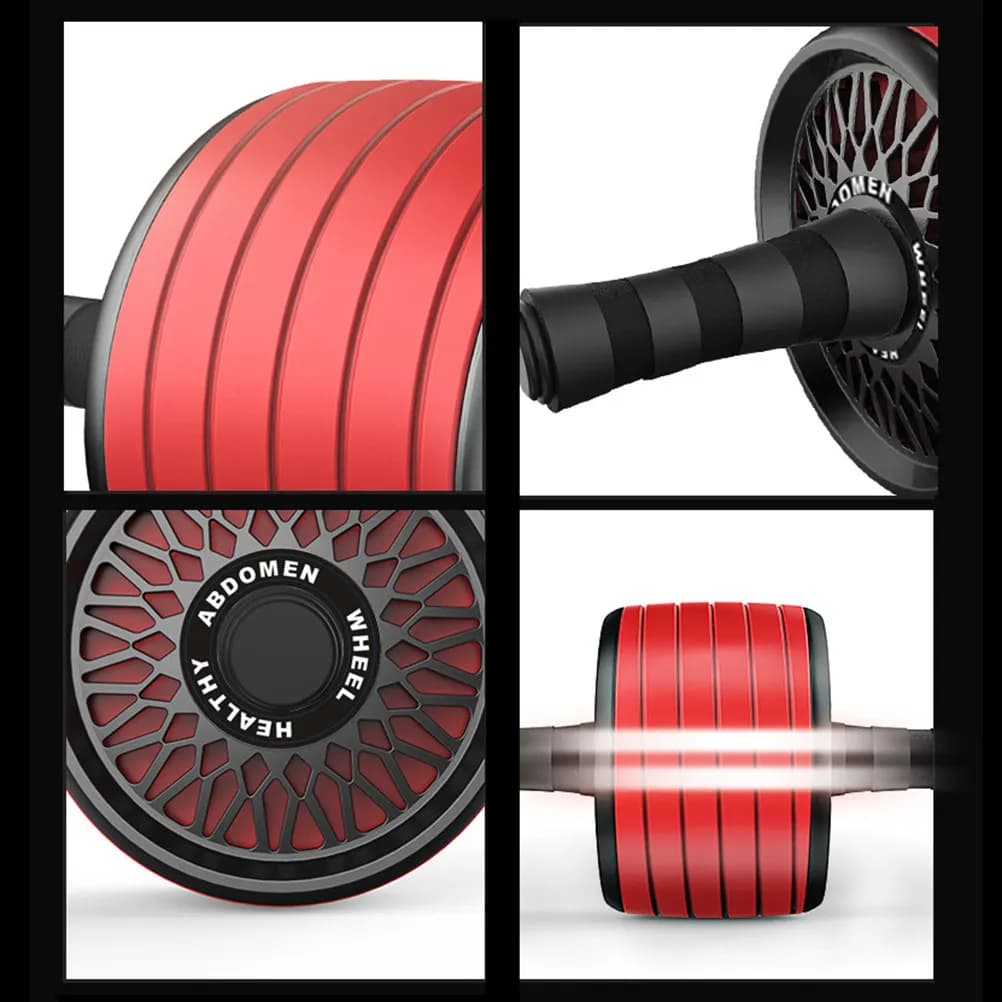 Quiet Fitness Wheel Red Non-Slip Handles Lightweight Portable Ab Roller for Abdominal Muscle Building Calorie Burning Fitness