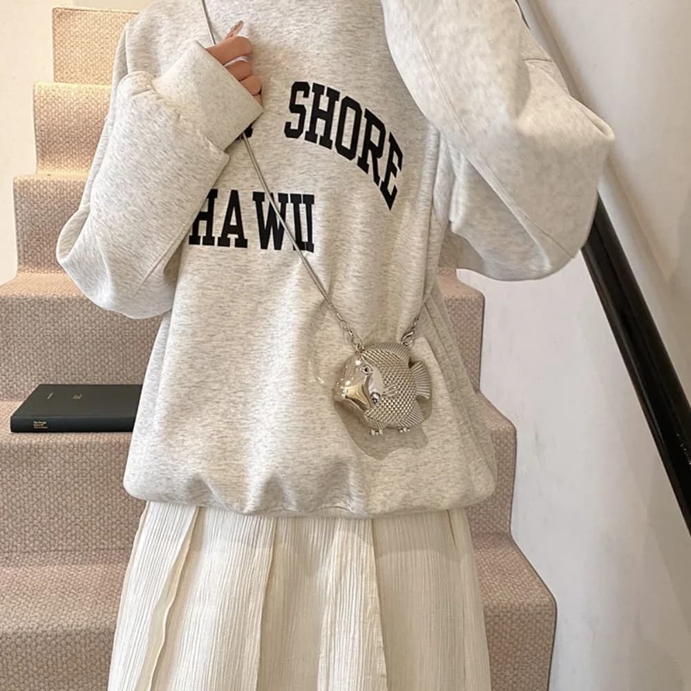 Fashion Little Fish Shape Shoulder Crossbody Bag Metal Mini Gold Silver Lipstick Bag Handbag Lady