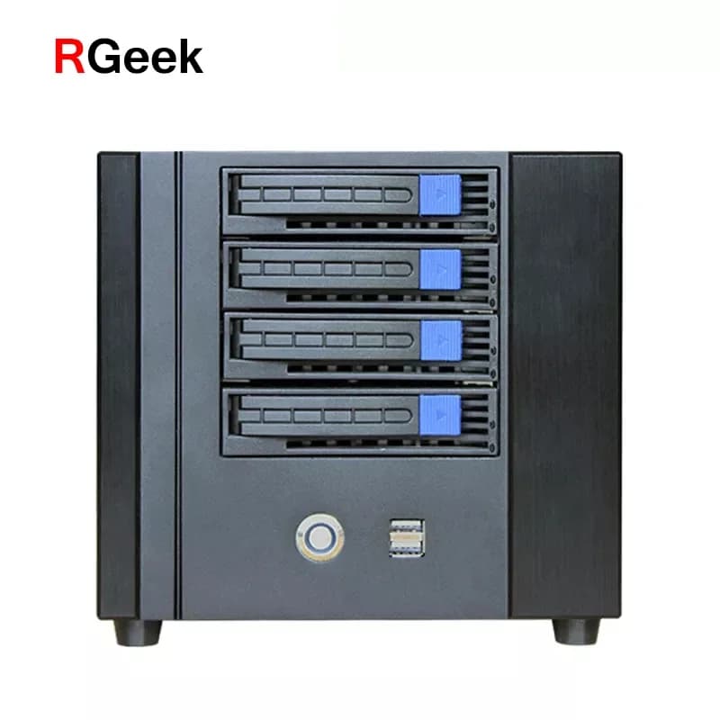 RGEEK Network NAS Storage SECC Server Chassis Home Use Data Storage Desk Top Mini-ITX NAS Case 4 Bays Server Chassis
