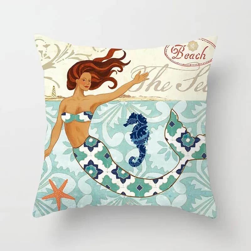 Mermaid Pillow Cover Polyester Printed Ocean Cushion Case Sofa Home Decor 45x45cm Bedroom Living Room Throw Pillowcase Gift