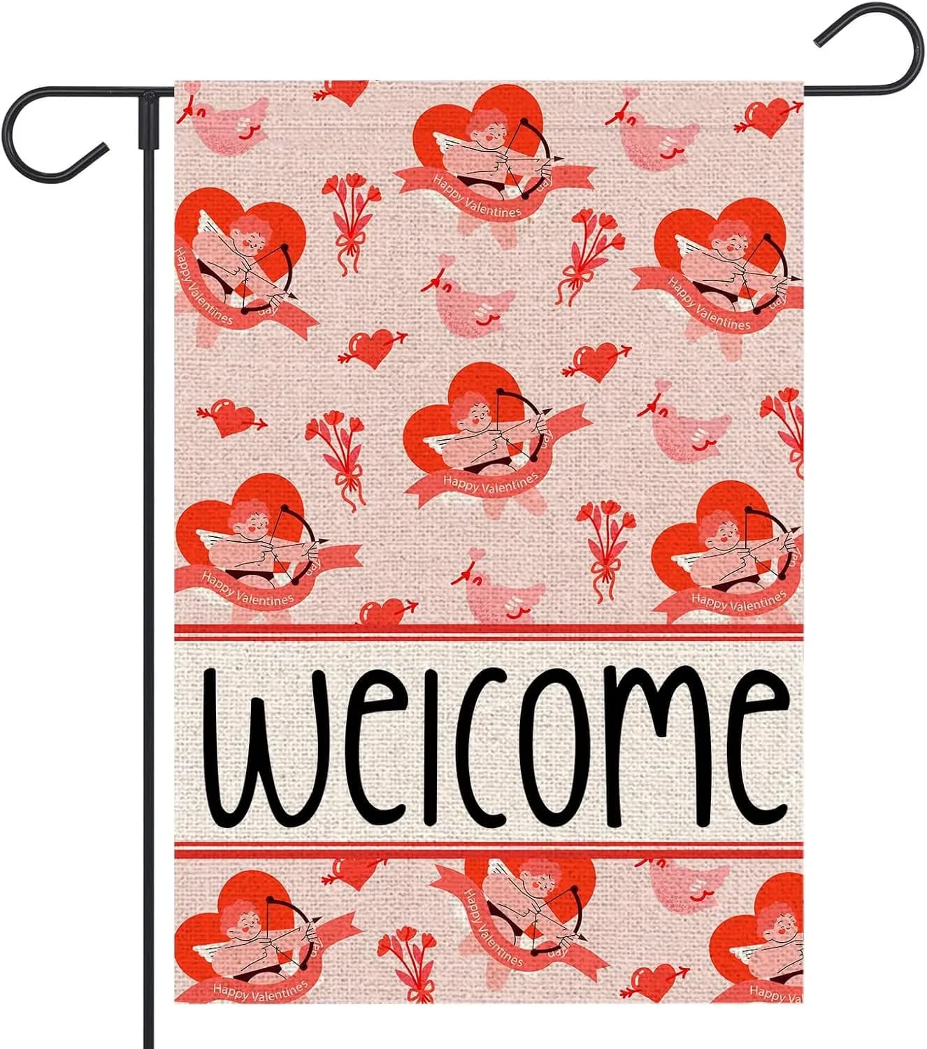 Valentine's Day Garden Flag 12x18 Inch Double Sided Cupid with Arrow Love Hearts Welcome Flag for Outside Anniversary We XXP SSL