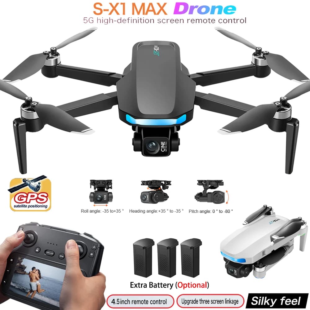 Mini drone S-X1 con schermo grande Gimbal a 3 assi Anti-Shake 5G GPS HD EIS Telecamere Drone aereo senza spazzole RC Quadcopter Giocattoli regalo