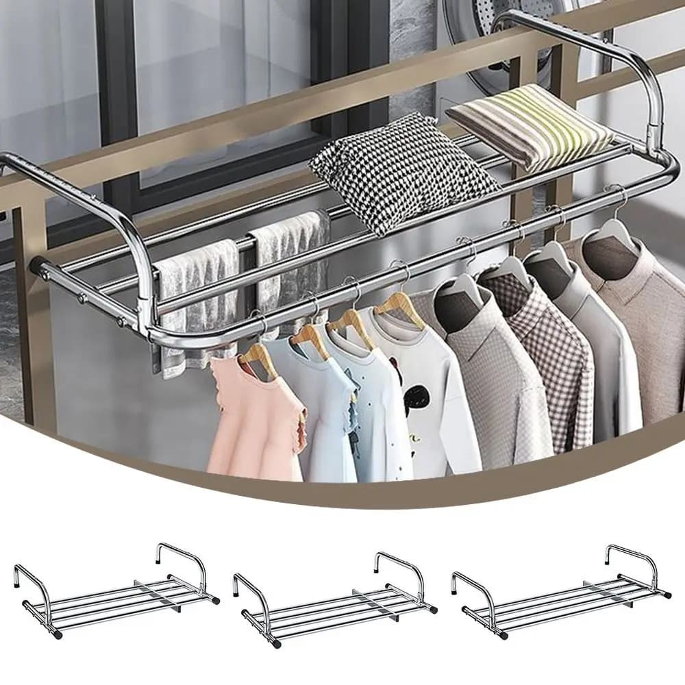 Scalable Clothes Drying Rack Adjustable Floor-Standing Balcony Hanging Rail 50-158cm Stainless Steel Clothes Organizer Racks