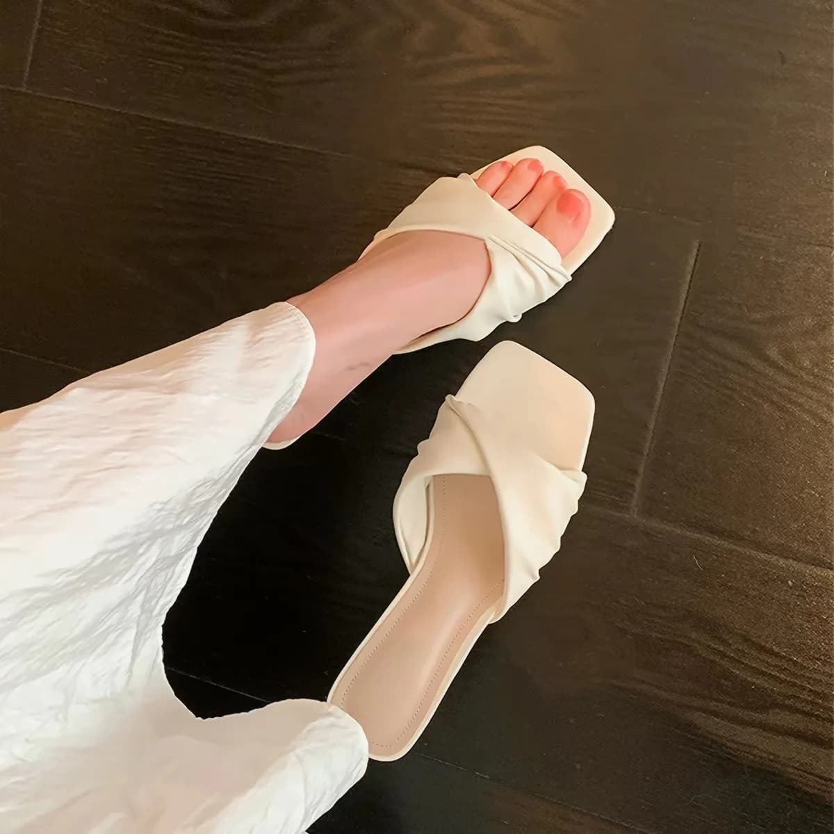 Elegant mid Heel Sandals 2026 New Style Women's Open Toe Cross Band Slippers Luxury Lightweight PU Material for Summer