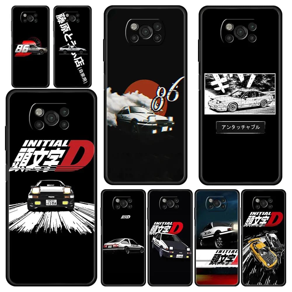 Cover per Telefono con Design Auto Initial D per Xiaomi Poco F7 Ultra F6 F5 F4 F3 X6 X5 X4 X3 NFC C51 C55 M4 GT 5G, Custodia Morbida in TPU