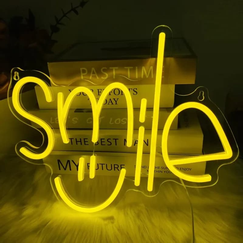 Sorriso Insegna al neon Luce al neon a LED con dimmer Targhe luminose alimentate tramite USB per hotel, uffici, camere da letto, decorazioni murali per feste di compleanno