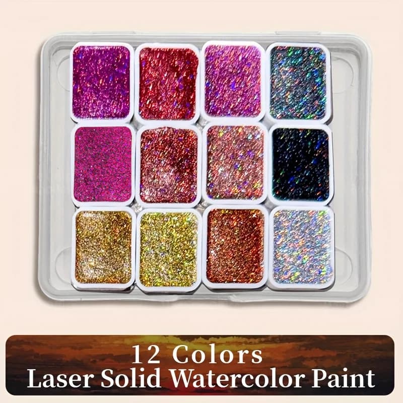 12-Color Laser Solid Watercolor Kit: For Drawing, Calligraphy, Flower Wrapping & Dyeing, Ideal for Artists & Adults in Festivals