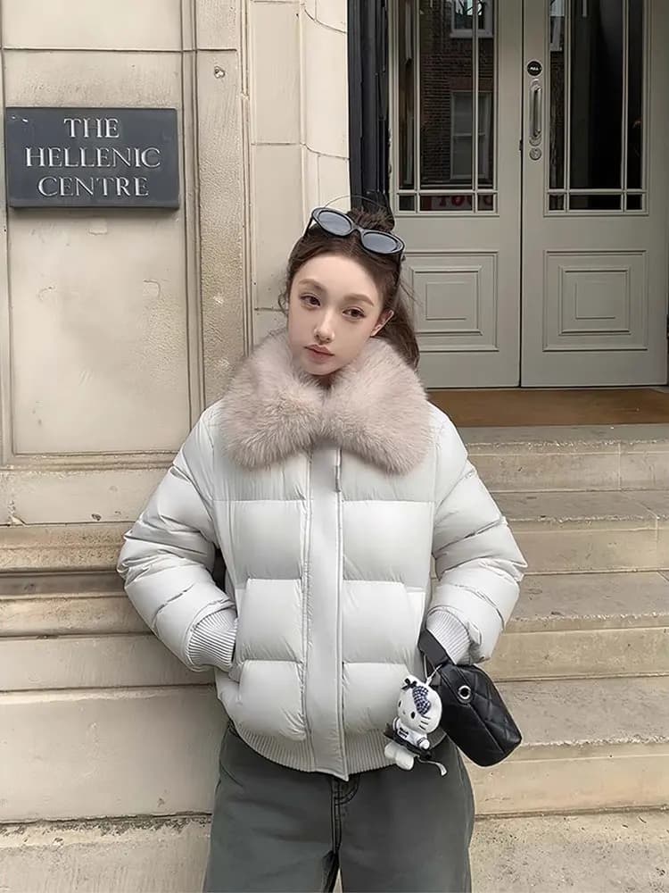 Korean Style Short Puffer Jacket Women's Winter New Thickened Warm Cotton Coat Bread Style Zipper Pocket Long Sleeve Straight...