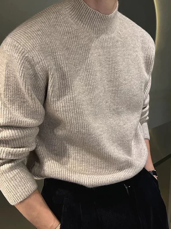 Maglione Americano Slim Fit a Maniche Lunghe in Lana Traspirante con Collo Alto, T-shirt da Uomo in Filato Sottile per Abbigliamento Casual