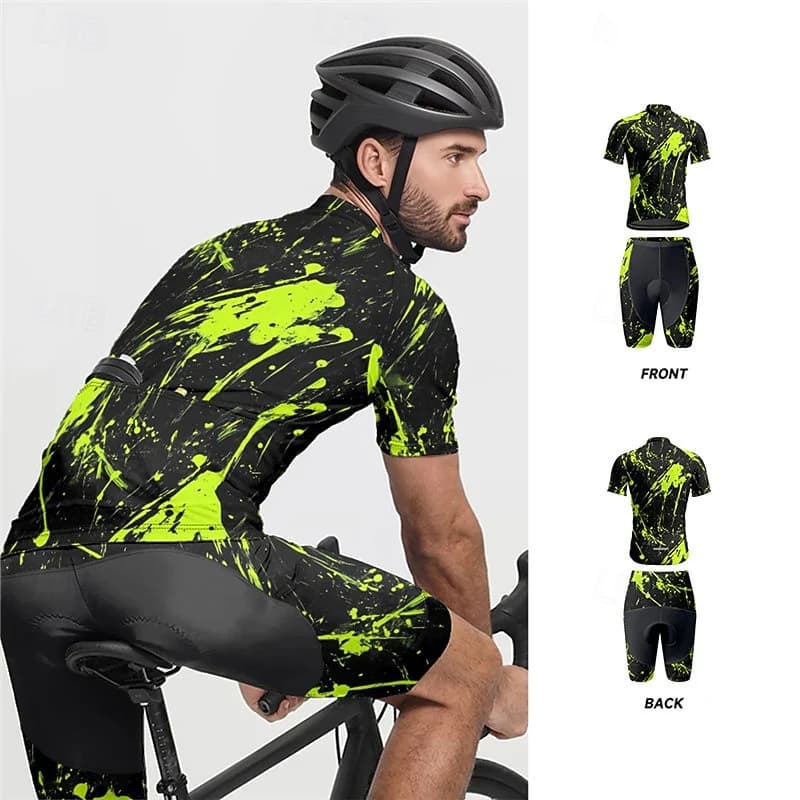 Men's Cycling Knit Set, Short Sleeved Bicycle Clothing, Kit with Shorts with Bretelles and Gel Padding for MTB and Triathlon