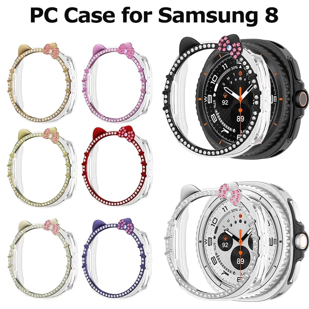 Custodia per PC per Samsung Galaxy Watch 8 40mm 44mm Cute KITTY CAT Diamond Protector orologi Accessori per donna Samsung watch8 Cover