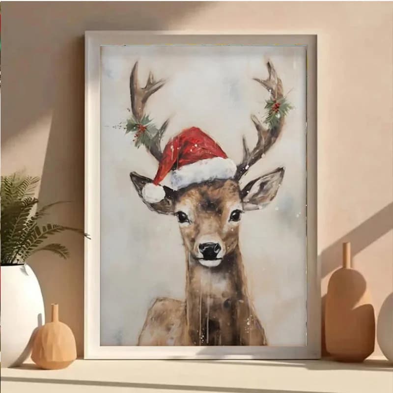 This AB diamond DIY painting set, featuring a reindeer design with a Santa hat, is ideal for adults and beginners alike.