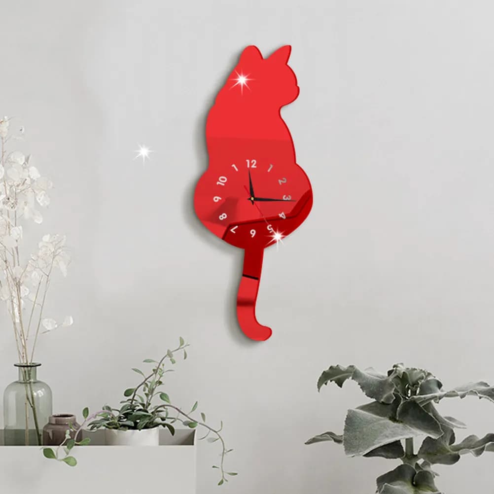 Orologio da parete a forma di 1 pezzo, in acrilico rosso, creativo e silenzioso, da appendere, per camera da letto, soggiorno, ufficio, decorazioni per la casa