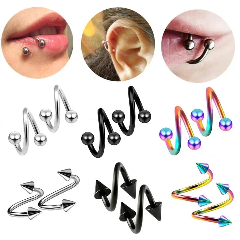 2 pcs/set Steel Spiral Surgery Braided Labbro Rings Al Naso Caliber 16 Ear Cartilagine Helix Piercing Accessories For Body Jewelry Gift