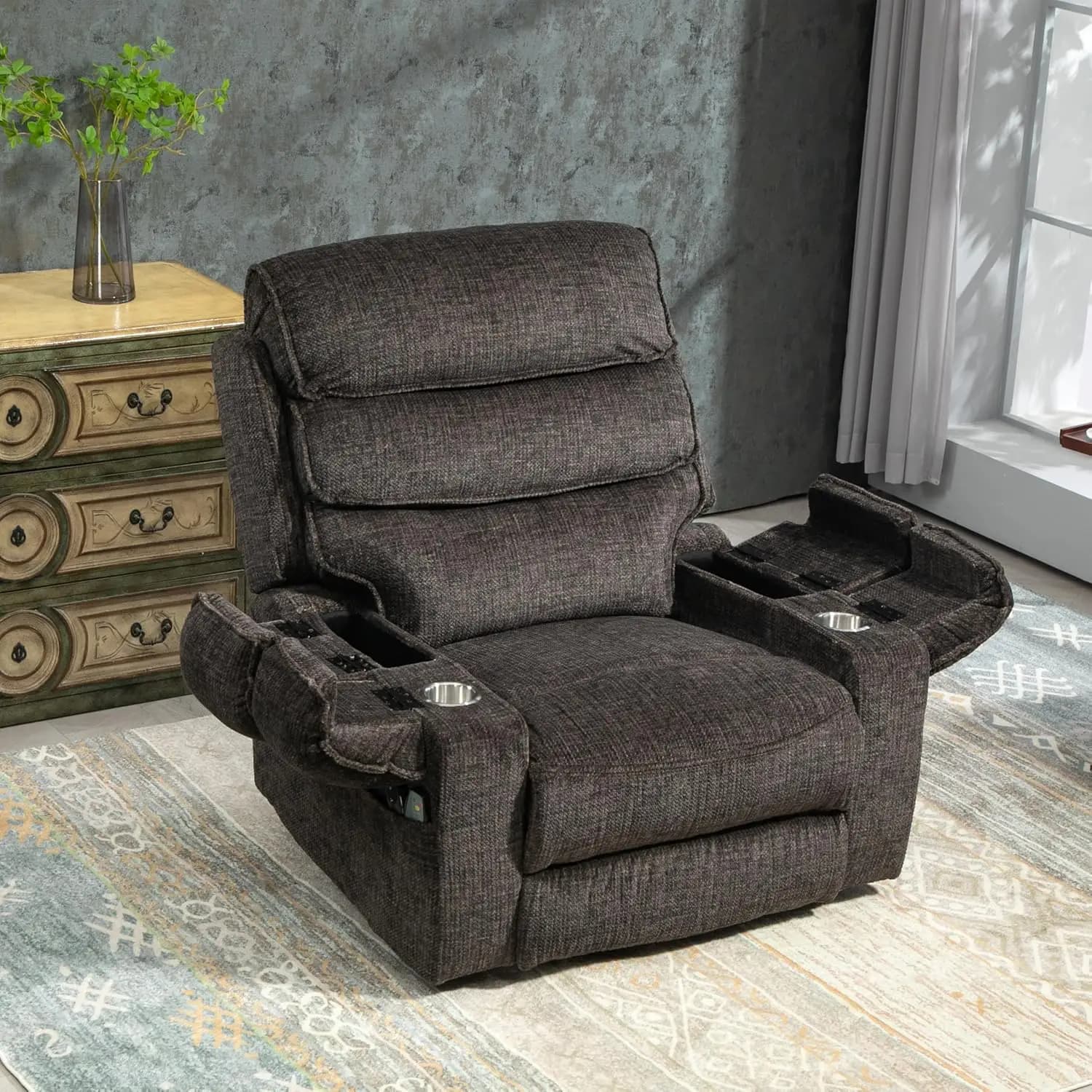 Poltrona Reclinabile Elettrica Extra Larga da 27 Pollici per Persone Alte e Robuste con Poggiapiedi Esteso, Massaggio e Riscaldamento, Sollevamento Elettrico Oversize, Personalizzabile