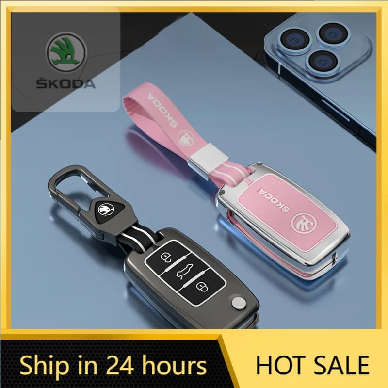 Car Zinc Alloy Leather Key Case Cover Holder Shell Fob For Skoda Octavia A5 A7 Fabia Superb Kodiaq Karoq Protection Accessories